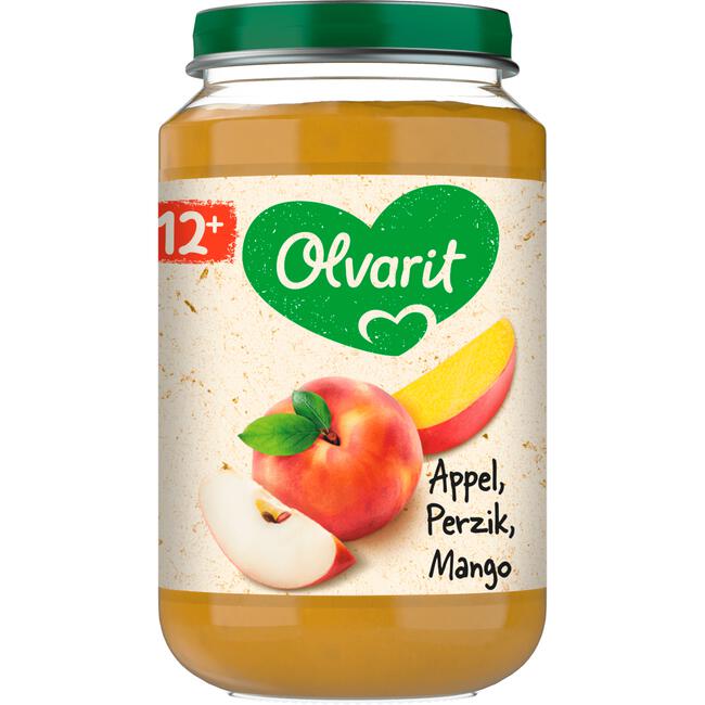 Olvarit Appel Perzik Mango Fruithapje 12+ maanden 200 GR