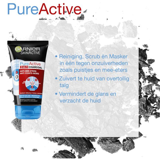 Garnier PureActive 3-in-1 Gezichtsreiniger Charcoal 150 ML