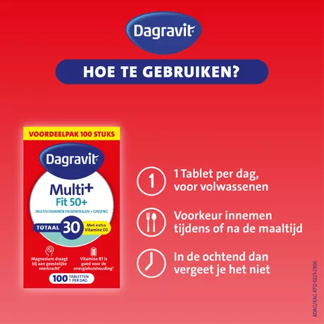Dagravit Multivitaminen Fit 50+ Totaal 30 Vitamine D3 Tabletten 100 stuks