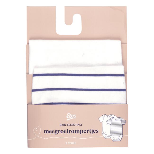 Etos Meegroei Rompertjes Wit/Donkerblauw Maat 50/56 Duo pak
