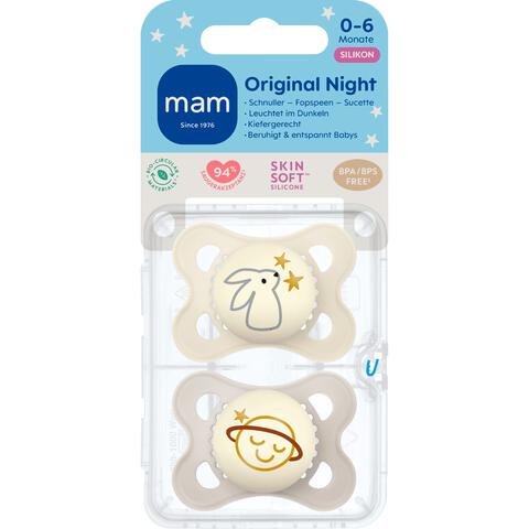 MAM Baby Original Fopspenen Night 0-6 maanden Uni 2 stuks