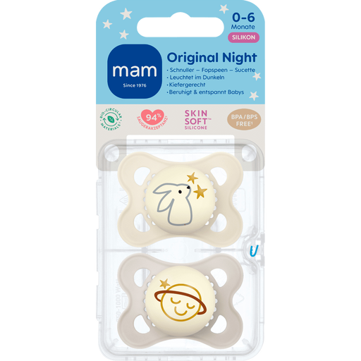 MAM Original Fopspeen Night 0-6 Maanden Beige 2 stuks