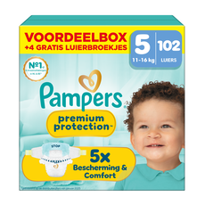 Pampers Premium Protection Voordeelbox Luiers Maat 5 11-16 kg 102 stuks + 4 Gratis Luierbroekjes