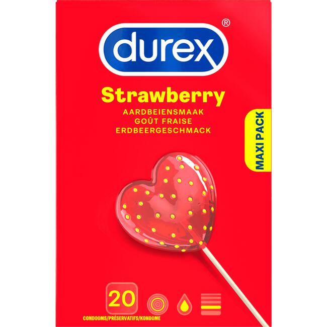 Durex Condooms Aardbeiensmaak Maxi Pack 20 Stuks