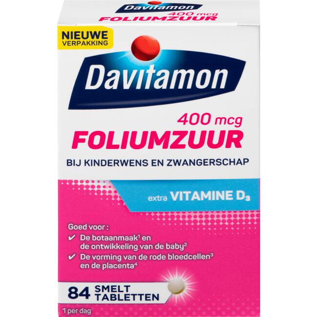 Rond en rond kubus vaak Davitamon Foliumzuur met vitamine D - Zwanger 84 EA | Etos