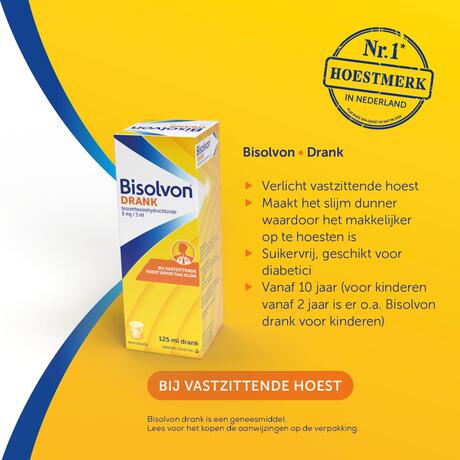 Bisolvon Drank Broomhexinehydrochloride 8 MG/5 ML Vastzittende Hoest 200 ML