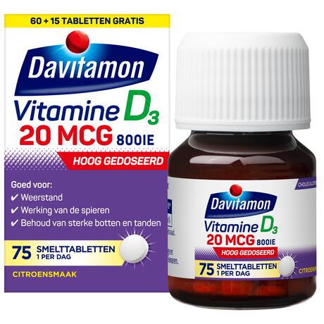 Davitamon Vitamine D3 20 MCG Smelttabletten 60+15 stuks