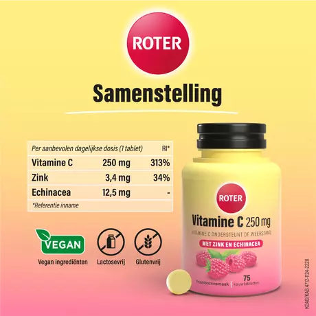 Roter Vitamine C Forte Weerstand Framboos Tabletten 75 stuks