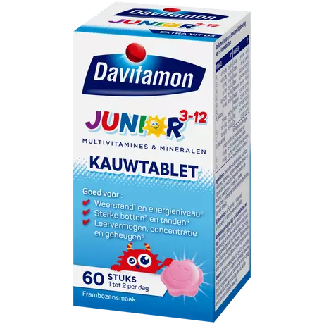 Davitamon Junior 3+ Kauwvitamines Framboos 60 stuks