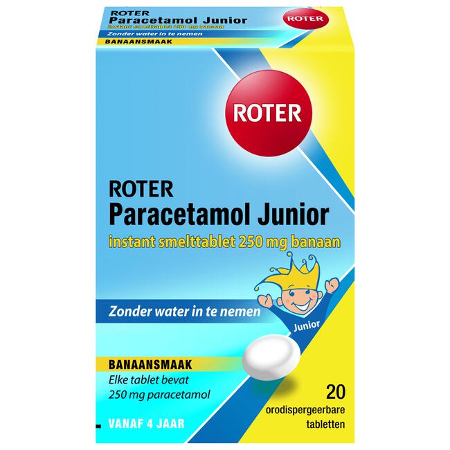 Roter Paracetamol smelttablet 250 mg Junior 20 tabletten
