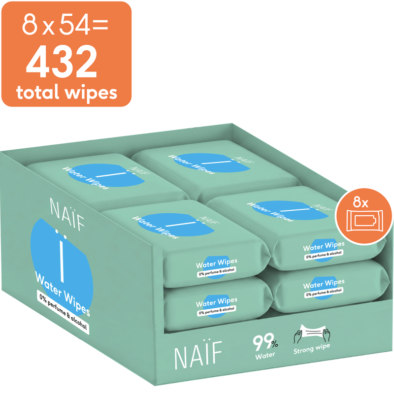 Naïf Plasticvrije Water Billendoekjes 8x54 stuks