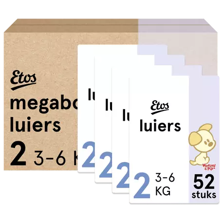 Etos Woezel & Pip Luiers Mini Maat 2 3-6 kg Megabox 208 stuks