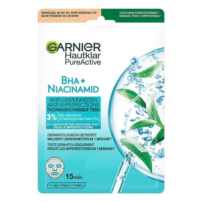 Garnier SkinActive PureActive Tissue Masker Tea Tree en Salicylzuur - 1 stuk