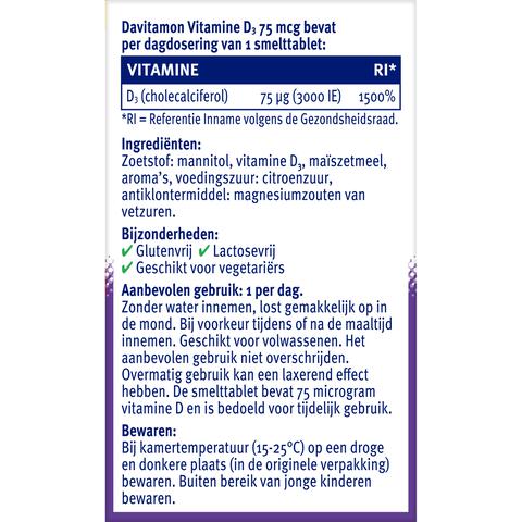 Davitamon Vitamine D3 75 MCG Smelttabletten 60+15 stuks