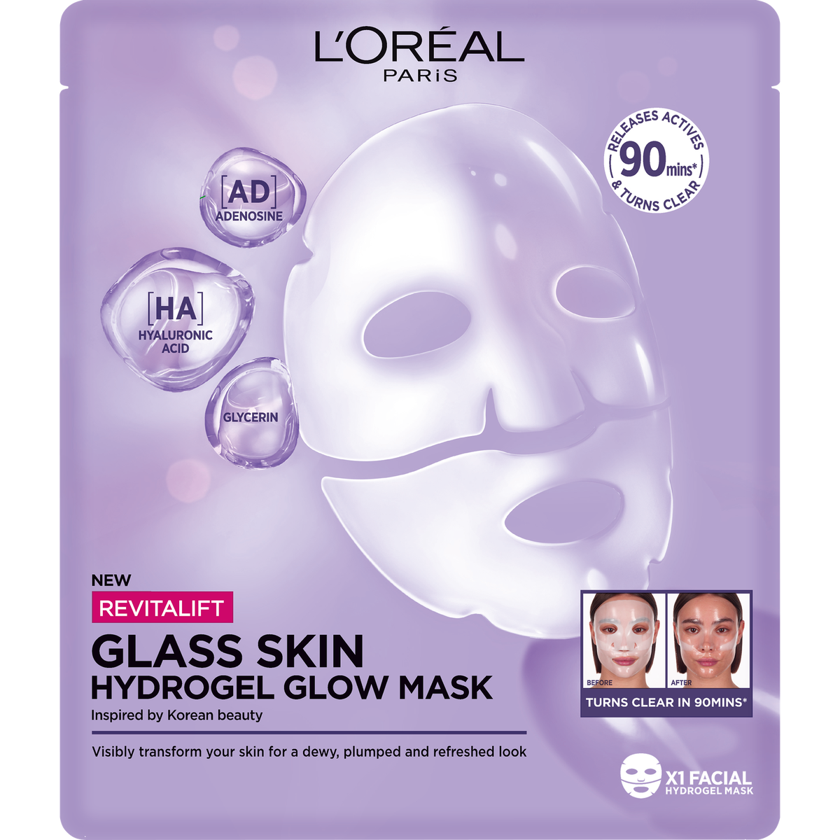 L'Oréal Paris Revitalift Filler Glass Skin Hydrogel Glow Mask 1