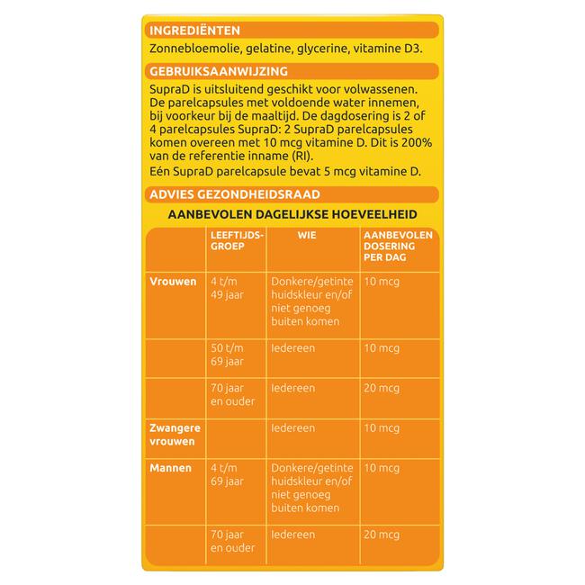 Supra D, vitamine d voor sterke botten en spieren 100 parelcapsules