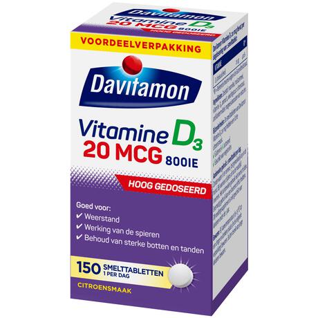 Davitamon Vitamine D3 20 mcg Smelttabletten Voordeelverpakking 150 stuks