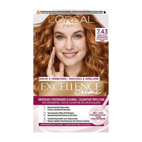 L'Oréal Paris Excellence Crème Verzorgende Crèmekleuring 7.43 Koper Goudblond