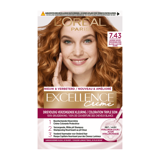 L'Oréal Paris Excellence Crème Verzorgende Kleuring 7.43 Koper Goudblond
