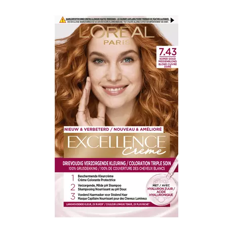 L'Oréal Paris Excellence Crème Verzorgende Kleuring 7.43 Koper Goudblond