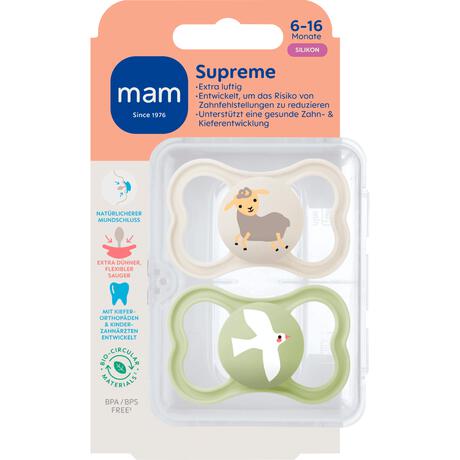 MAM Baby Supreme Fopspenen 6-16 maanden Uni 2 stuks