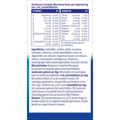 Davitamon Compleet Weerstand Vitamine C & D3 Aardbei Kauwtabletten 60 stuks