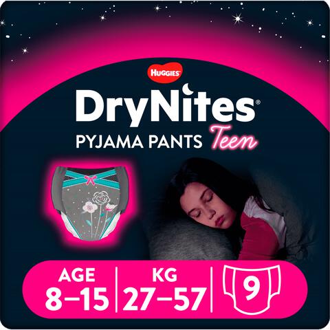 DryNites Vrolijke Luierbroekjes Meisjes 9 tot 13 Jaar (27 - 57 kg) 9 stuks