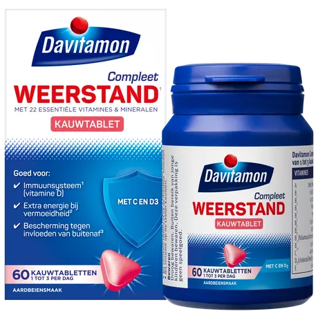 Davitamon Compleet Weerstand Vitamine C & D3 Aardbei Kauwtabletten 60 stuks