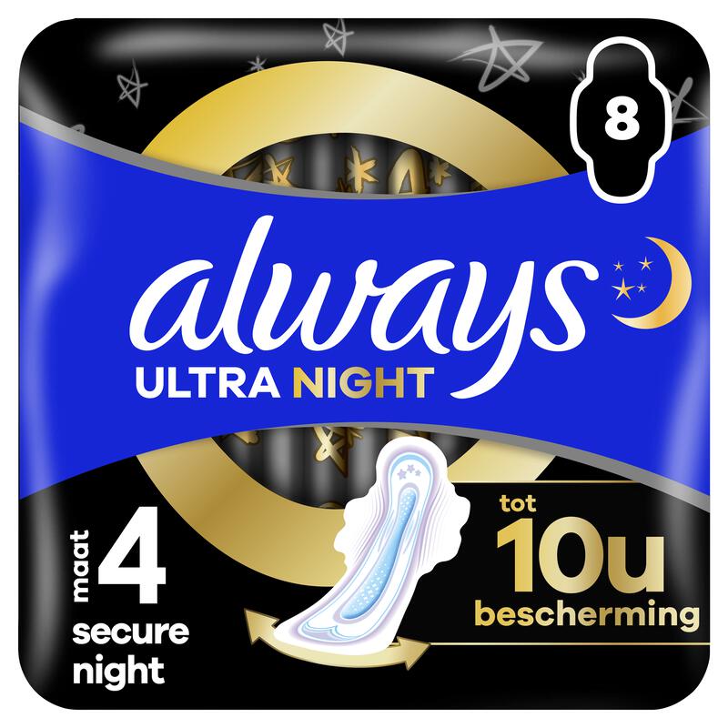 Always Maandverband Ultra Secure Night Wings 8 stuks
