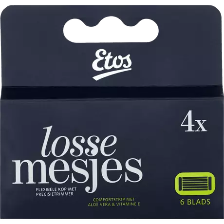 Etos 6-blads Navulmesjes Zwart 4 stuks