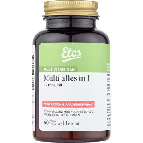 Etos Multi Vitamine Alles in 1 Framboos Aardbei Smaak Kauwtabletten 60 stuks