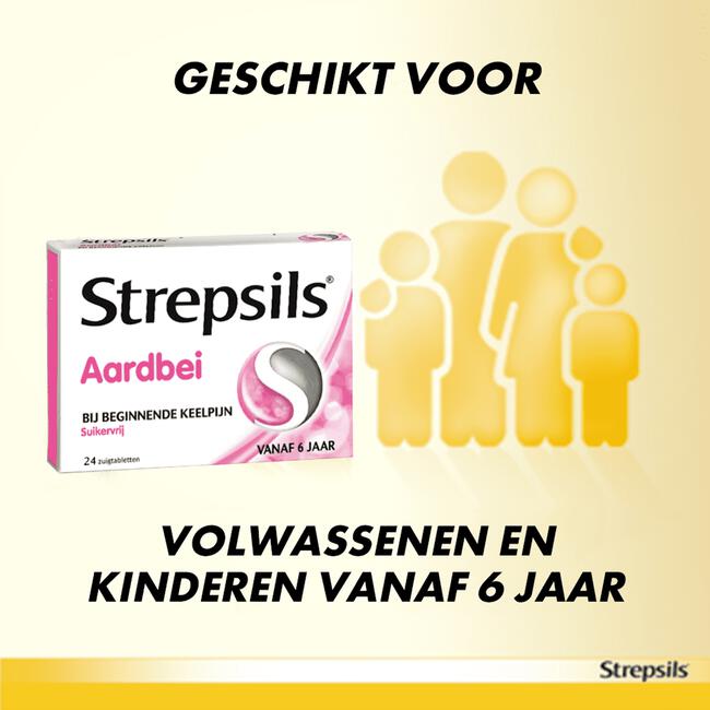 Strepsils Keeltabletten Aardbei Suikervrij 24 stuks