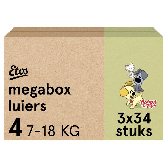 Etos Woezel & Pip Luiers Maxi Megabox Maat 4 7-18 kg 102 stuks