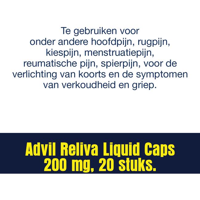 Advil Reliva Liquid-Caps 200 MG Voor Pijn En Koorts 20 Stuks