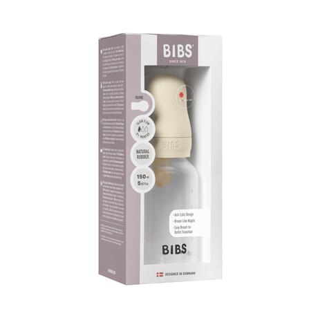 BIBS Babyfles 150 ML Ivory met Latex speen en opvouwbaar trechtertje