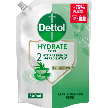 Dettol Hydrate Aloë Vera & Bamboe Antibacteriële Handzeep Navulzak 500 ML