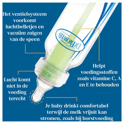 Dr. Brown’s Anti-Colic Brede Halsfles Glas 270 ML