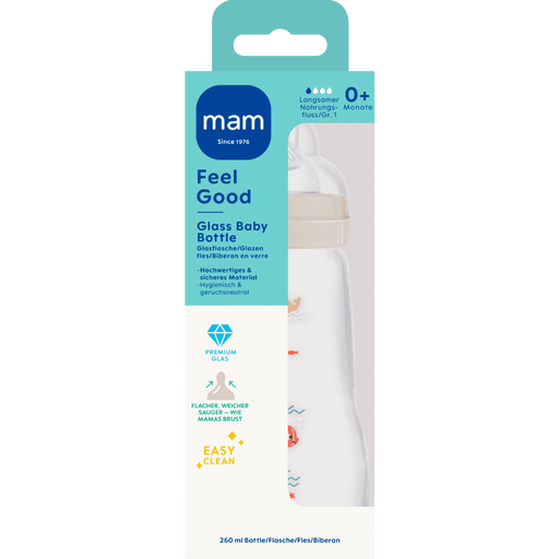 MAM Feel Good Glazen Babyfles Beige 260 ML