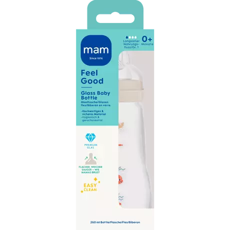 MAM Feel Good Glazen Babyfles Beige 260 ML