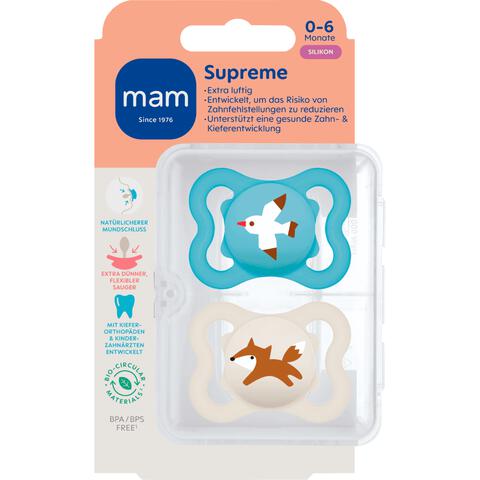 MAM Baby Supreme Fopspenen 0-6 maanden Blue 2 stuks