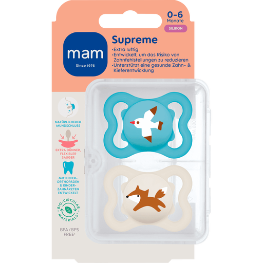 MAM Supreme Fopspenen 0-6 Maanden Blauw 2 stuks