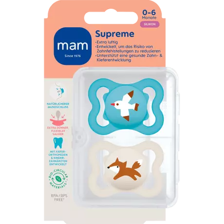 MAM Supreme Fopspenen 0-6 Maanden Blauw 2 stuks
