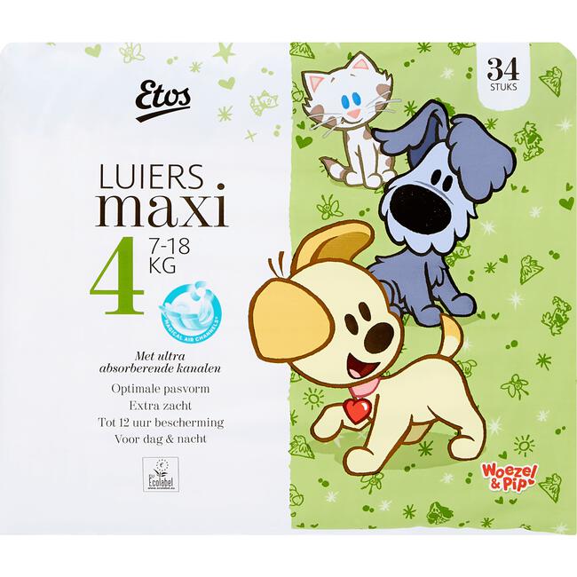 Etos Woezel & Pip Luiers Maxi Maat 4 7-18 kg 34 stuks