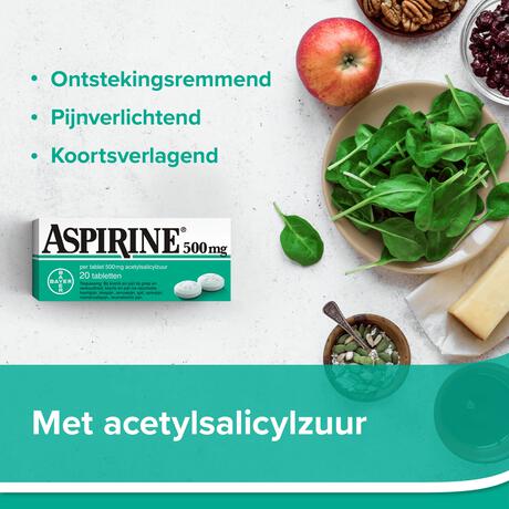 Aspirine 500 mg helpt bij pijn 20 tabletten