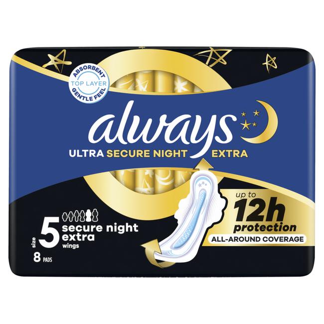 Always Ultra Maandverband Secure Night Extra Met Vleugels 8 stuks
