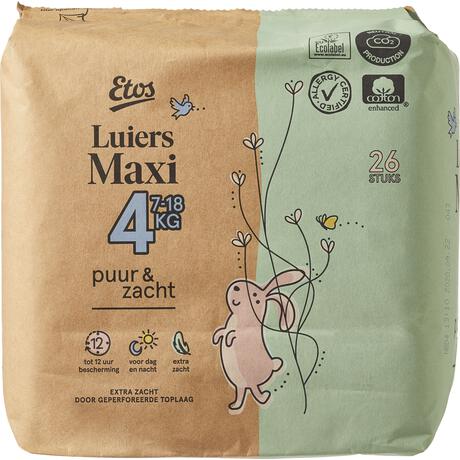 Etos Puur & Zacht Luiers Maxi Maat 4 7-18 kg 26 stuks