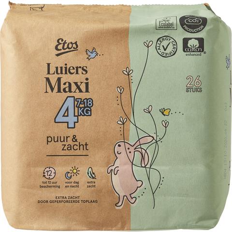 Etos Puur & Zacht Luiers Maxi Maat 4 7-18 kg 26 stuks