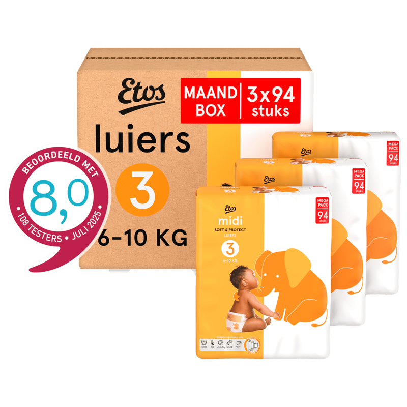 Etos Luiers Midi Maat 3 6-10 kg Maandbox 282 stuks