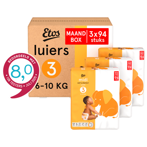 Etos Luiers Midi Maat 3 6-10 kg Maandbox 282 stuks