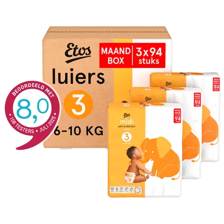 Etos Luiers Midi Maat 3 6-10 kg Maandbox 282 stuks
